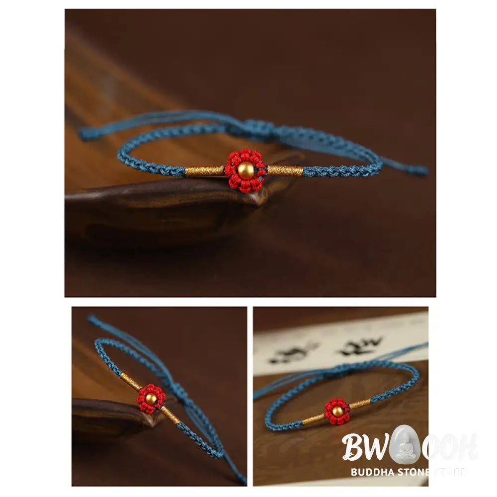 Buddha Stones 999 Gold Mini Bead Handmade Flower Design Luck Protection Rope Bracelet - BWOOOH - Bracelet