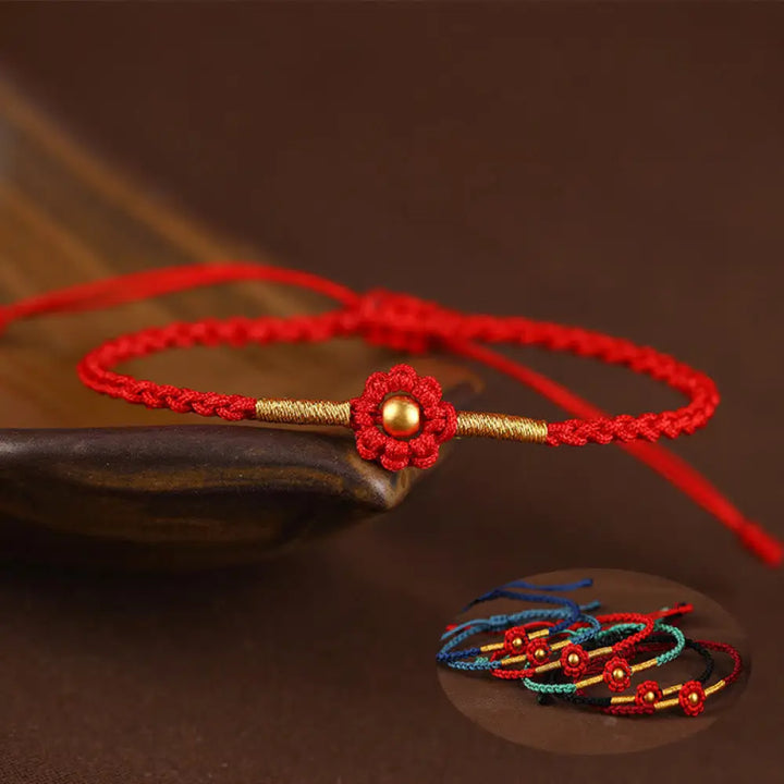 BWOOOH 999 Gold Mini Bead Handmade Flower Design Luck Protection Rope Bracelet - BWOOOH - Bracelet