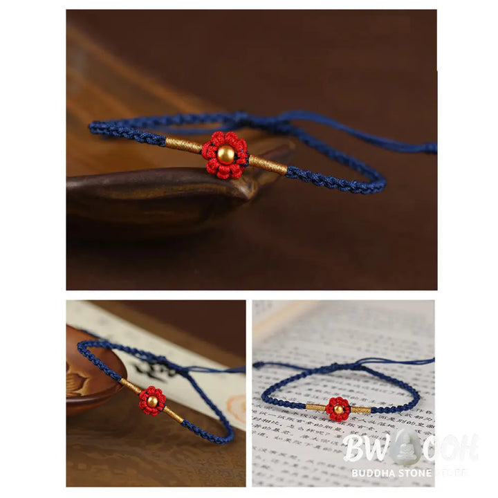 Buddha Stones 999 Gold Mini Bead Handmade Flower Design Luck Protection Rope Bracelet - BWOOOH - Bracelet