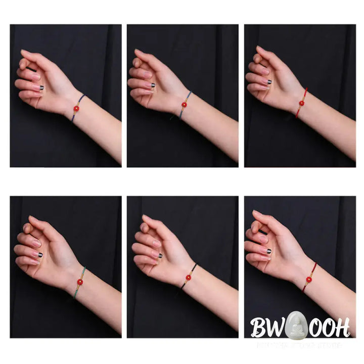 Buddha Stones 999 Gold Mini Bead Handmade Flower Design Luck Protection Rope Bracelet - BWOOOH - Bracelet