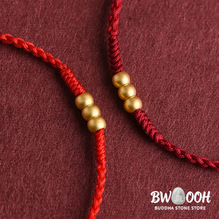 Buddha Stones 999 Gold Mini Three Beads Design Handmade Luck Rope Bracelet Anklet - BWOOOH - Bracelet