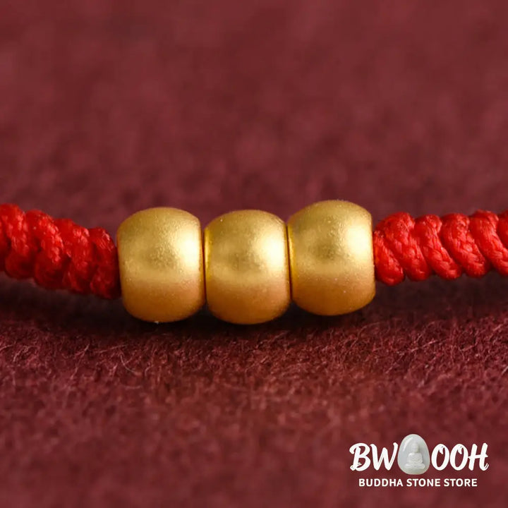 Buddha Stones 999 Gold Mini Three Beads Design Handmade Luck Rope Bracelet Anklet - BWOOOH - Bracelet