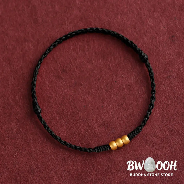 Buddha Stones 999 Gold Mini Three Beads Design Handmade Luck Rope Bracelet Anklet - BWOOOH - Bracelet