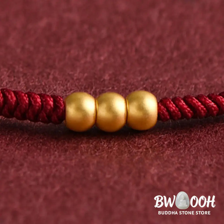 Buddha Stones 999 Gold Mini Three Beads Design Handmade Luck Rope Bracelet Anklet - BWOOOH - Bracelet