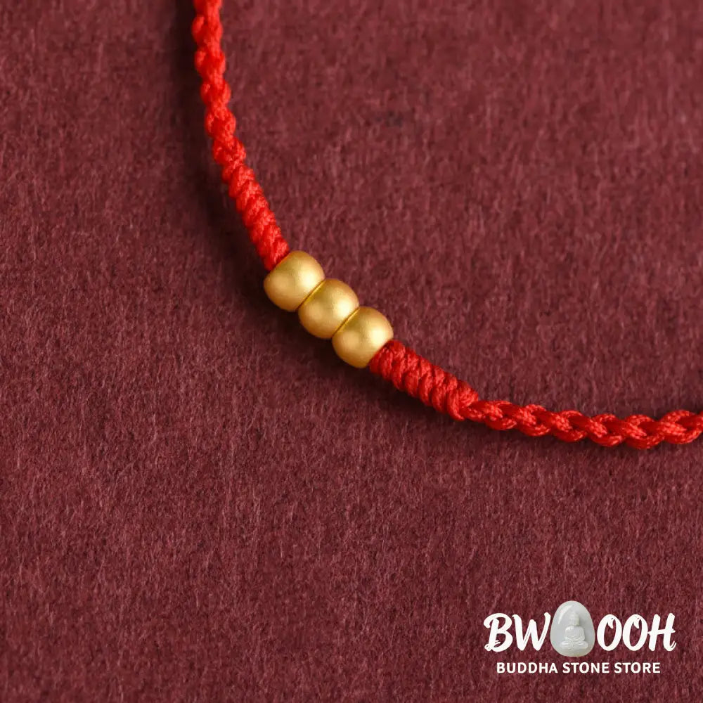 Buddha Stones 999 Gold Mini Three Beads Design Handmade Luck Rope Bracelet Anklet - BWOOOH - Bracelet