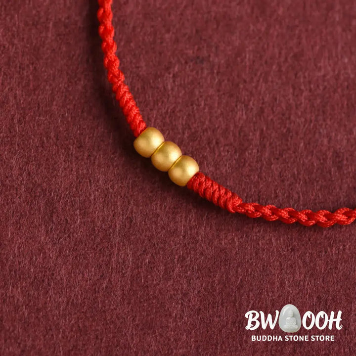 Buddha Stones 999 Gold Mini Three Beads Design Handmade Luck Rope Bracelet Anklet - BWOOOH - Bracelet