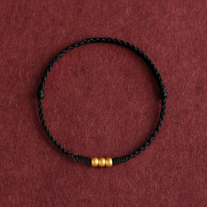 Buddha Stones 999 Gold Mini Three Beads Design Handmade Luck Rope Bracelet Anklet - BWOOOH - Bracelet(Wrist