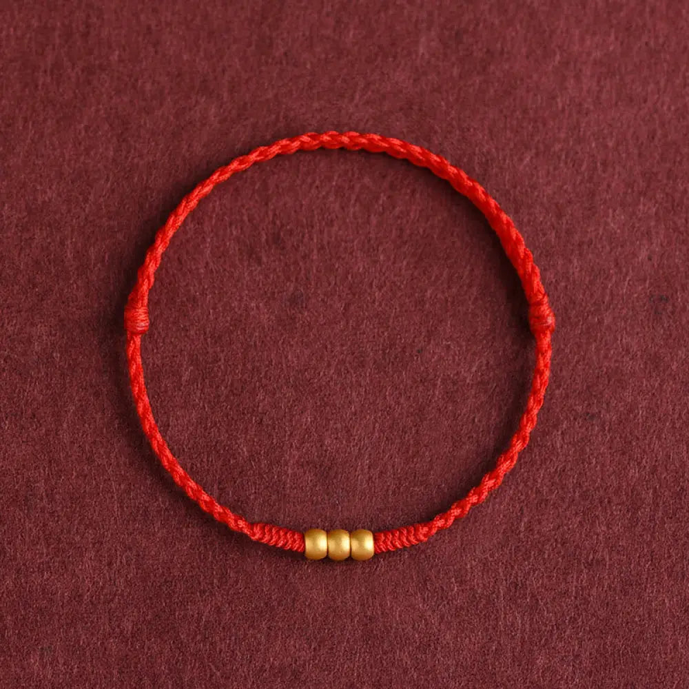BWOOOH 999 Gold Mini Three Beads Design Handmade Luck Rope Bracelet Anklet - BWOOOH - Bracelet(Wrist