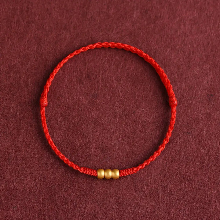 BWOOOH 999 Gold Mini Three Beads Design Handmade Luck Rope Bracelet Anklet - BWOOOH - Bracelet(Wrist