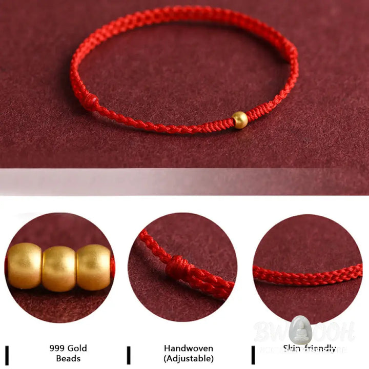 Buddha Stones 999 Gold One Mini Bead Design Handmade Strength Braided Rope Bracelet Anklet - BWOOOH - Bracelet