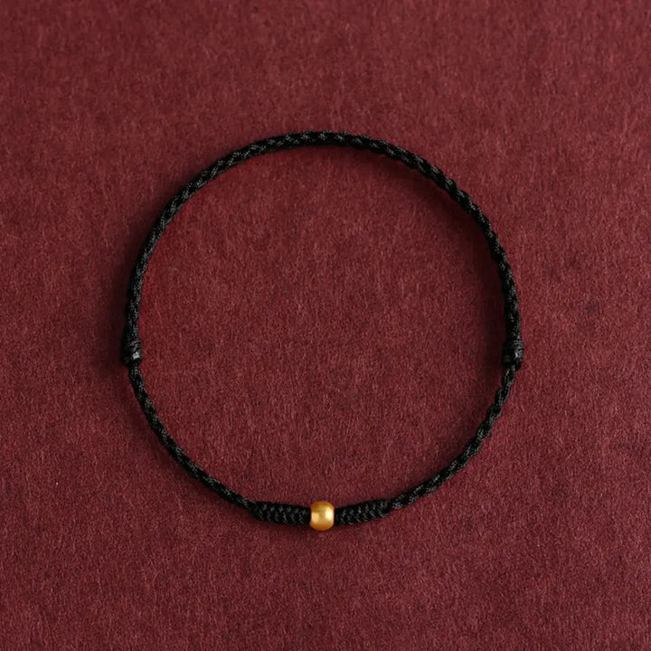 Buddha Stones 999 Gold One Mini Bead Design Handmade Strength Braided Rope Bracelet Anklet - BWOOOH - Bracelet(Wrist