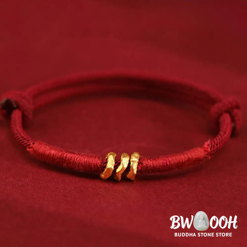 Buddha Stones 999 Gold Ring Design Handmade Luck Braided Red Rope Bracelet Anklet - Bracelet Anklet