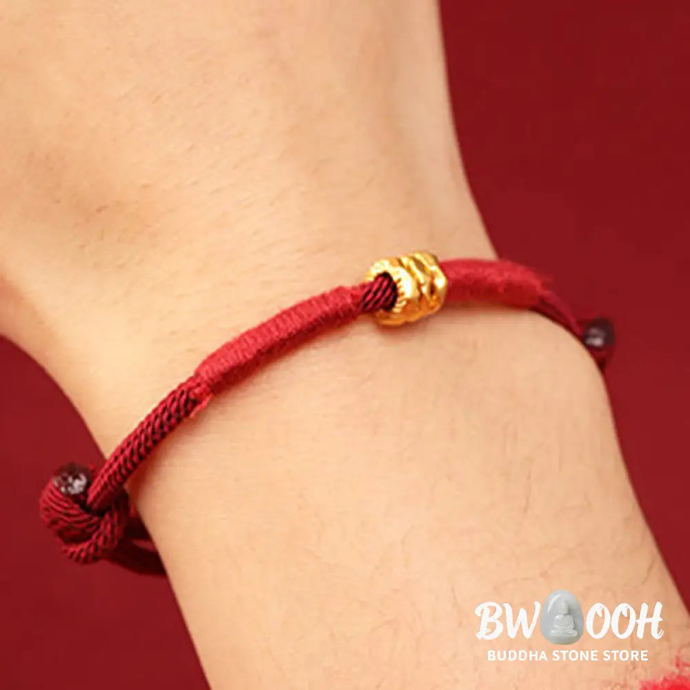 Buddha Stones 999 Gold Ring Design Handmade Luck Braided Red Rope Bracelet Anklet - Bracelet Anklet