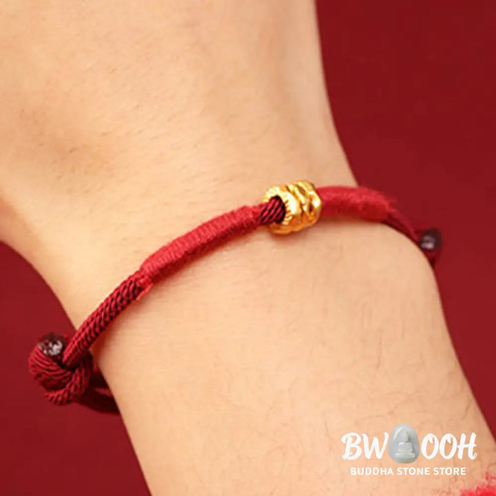 Buddha Stones 999 Gold Ring Design Handmade Luck Braided Red Rope Bracelet Anklet - Bracelet Anklet