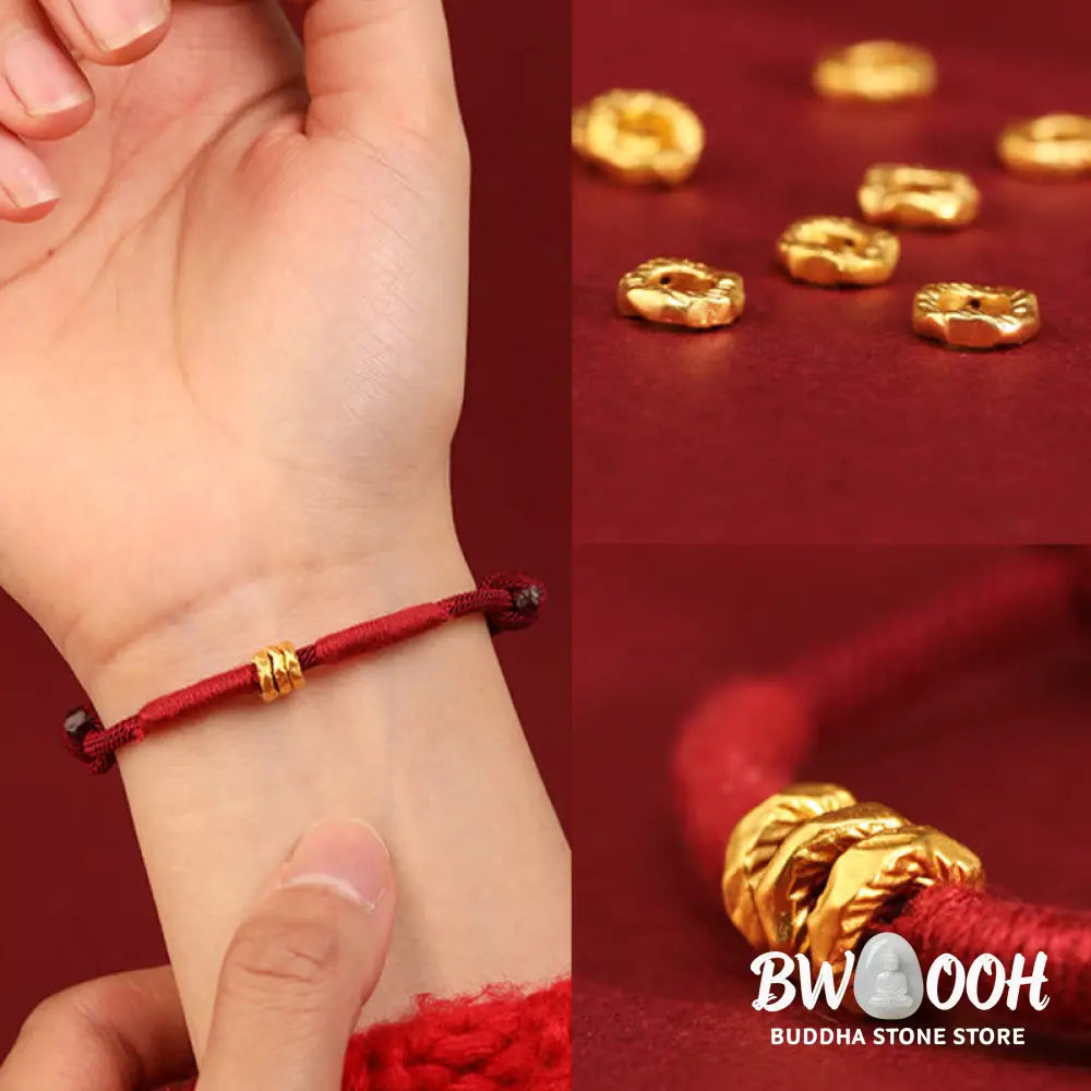 Buddha Stones 999 Gold Ring Design Handmade Luck Braided Red Rope Bracelet Anklet - Bracelet Anklet