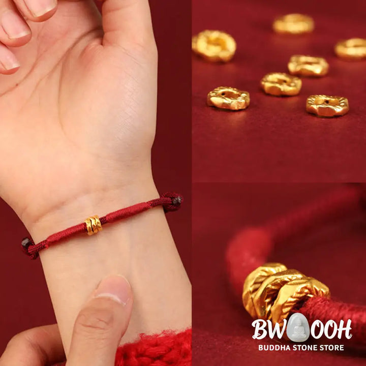 Buddha Stones 999 Gold Ring Design Handmade Luck Braided Red Rope Bracelet Anklet - Bracelet Anklet