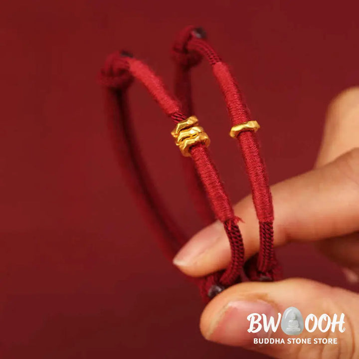 Buddha Stones 999 Gold Ring Design Handmade Luck Braided Red Rope Bracelet Anklet - Bracelet Anklet