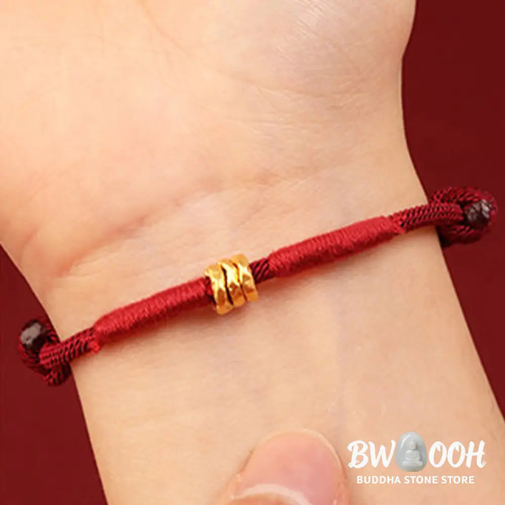 Buddha Stones 999 Gold Ring Design Handmade Luck Braided Red Rope Bracelet Anklet - Bracelet Anklet