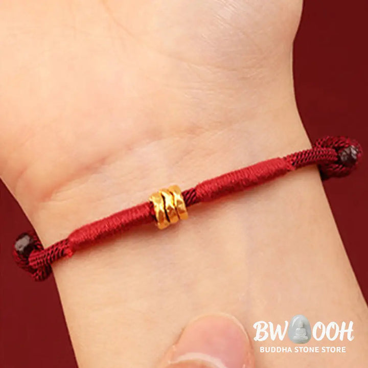 Buddha Stones 999 Gold Ring Design Handmade Luck Braided Red Rope Bracelet Anklet - Bracelet Anklet