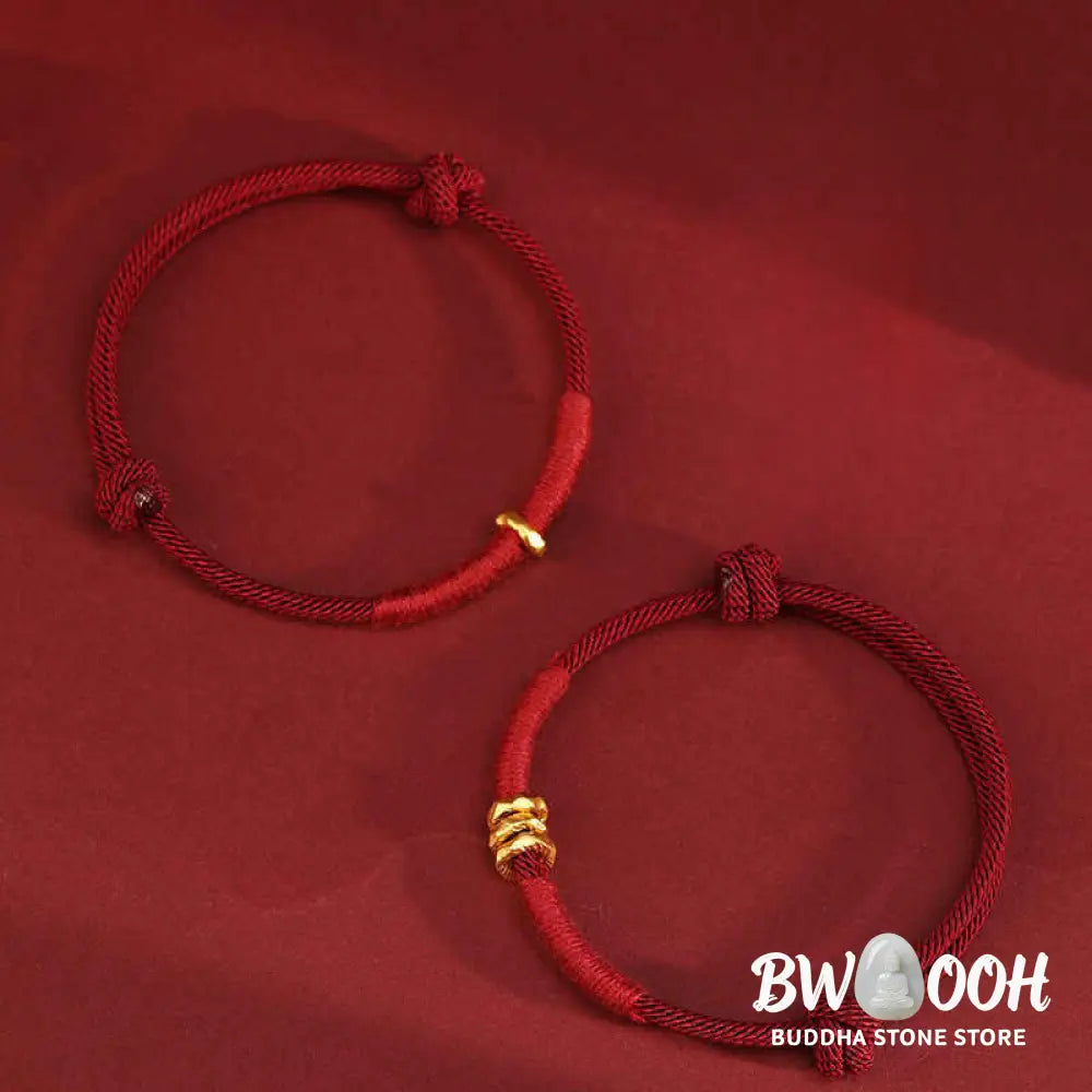 Buddha Stones 999 Gold Ring Design Handmade Luck Braided Red Rope Bracelet Anklet - Bracelet Anklet