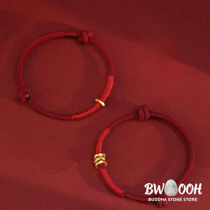 Buddha Stones 999 Gold Ring Design Handmade Luck Braided Red Rope Bracelet Anklet - Bracelet Anklet