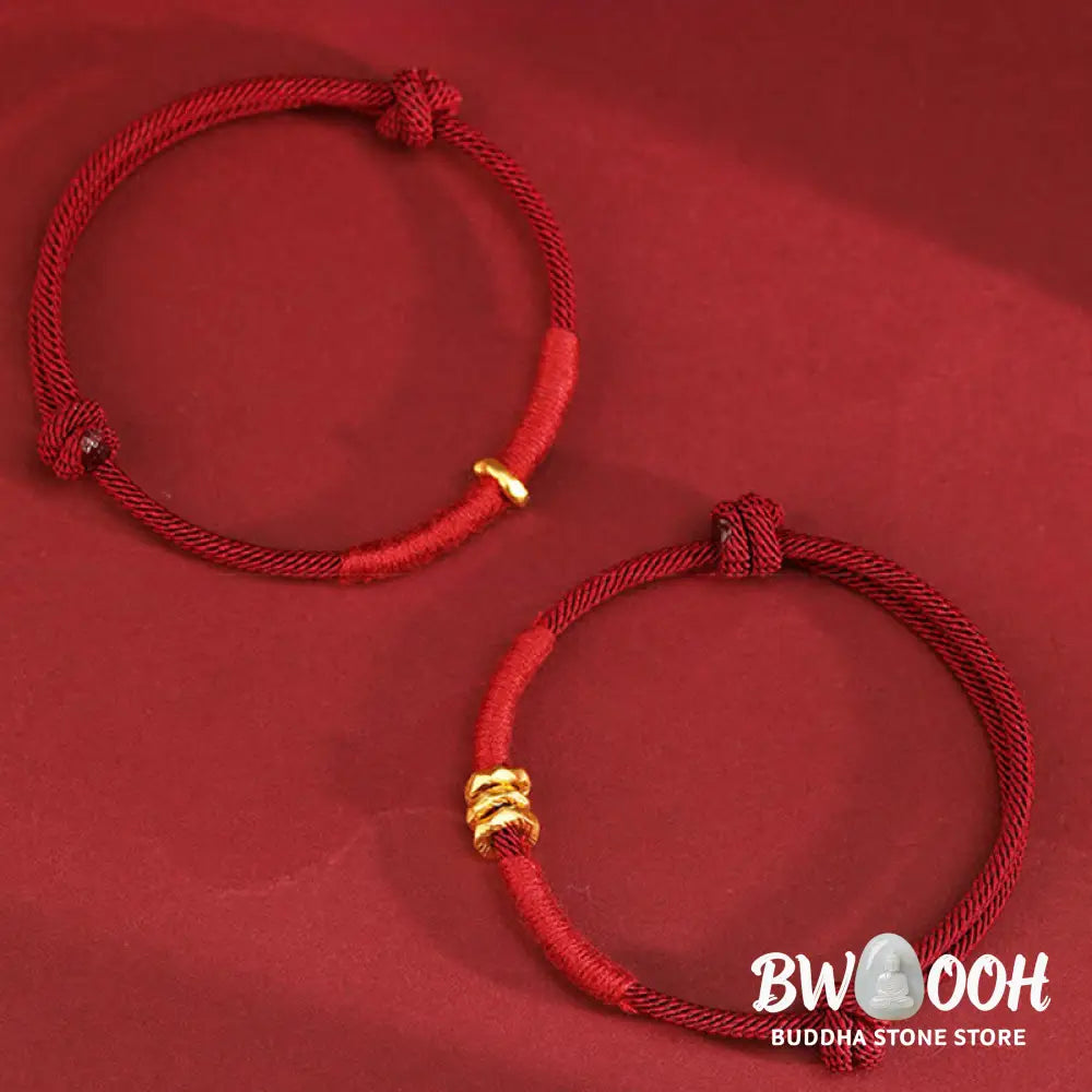 Buddha Stones 999 Gold Ring Design Handmade Luck Braided Red Rope Bracelet Anklet - Bracelet Anklet