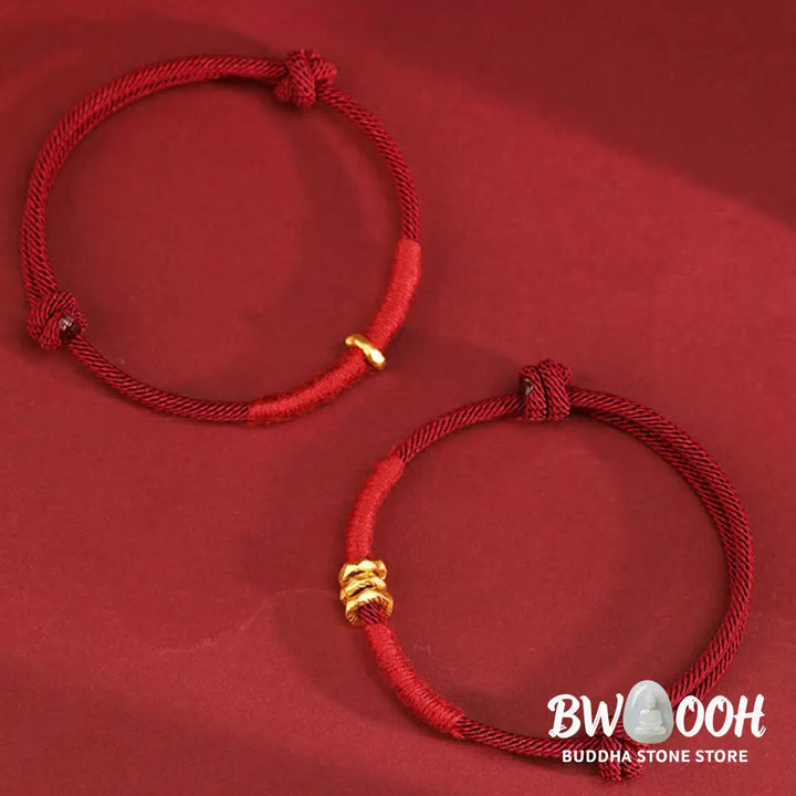 Buddha Stones 999 Gold Ring Design Handmade Luck Braided Red Rope Bracelet Anklet - Bracelet Anklet