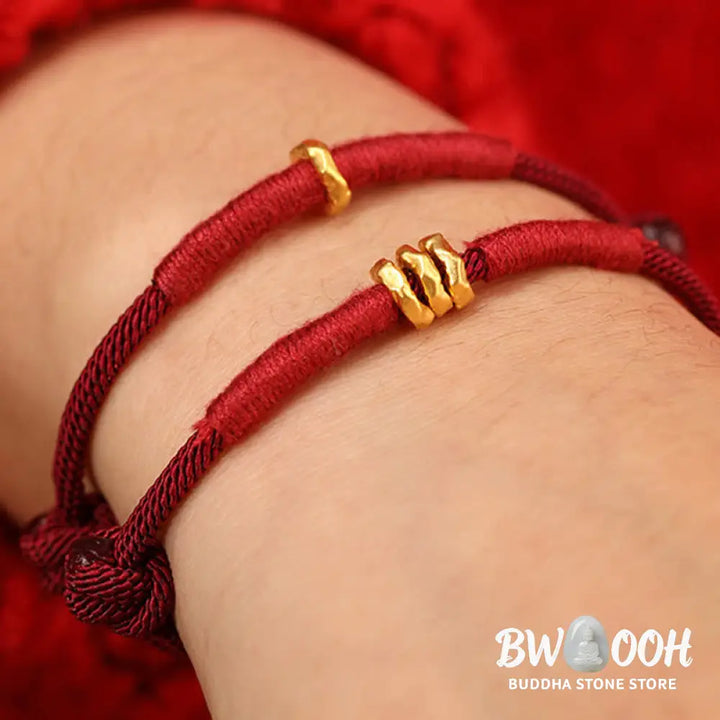 Buddha Stones 999 Gold Ring Design Handmade Luck Braided Red Rope Bracelet Anklet - Bracelet Anklet