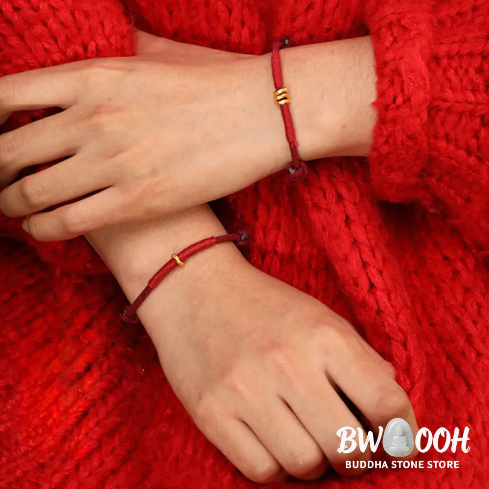 Buddha Stones 999 Gold Ring Design Handmade Luck Braided Red Rope Bracelet Anklet - Bracelet Anklet