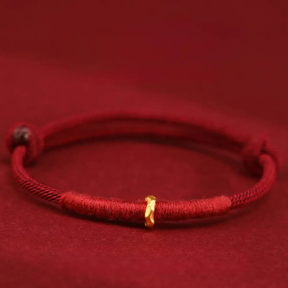 Buddha Stones 999 Gold Ring Design Handmade Luck Braided Red Rope Bracelet Anklet - One Bead Bracelet / Bracelet(Wrist