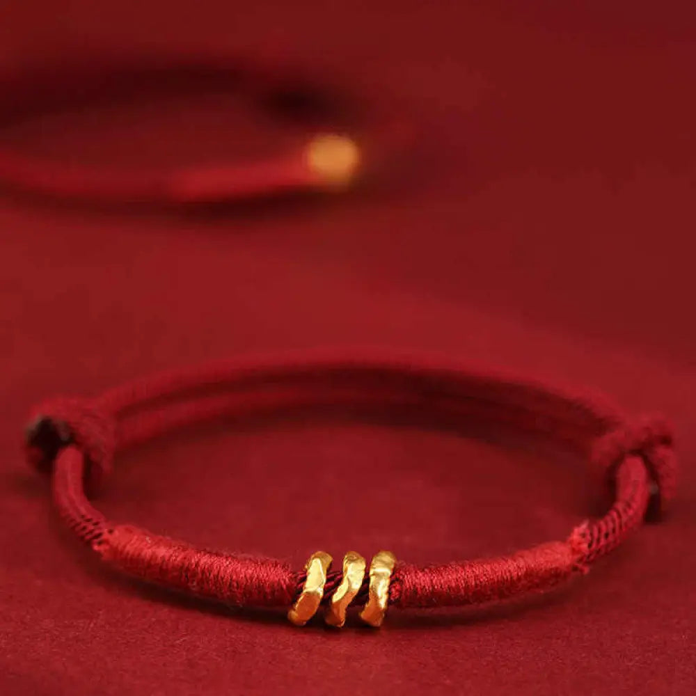 BWOOOH 999 Gold Ring Design Handmade Luck Braided Red Rop