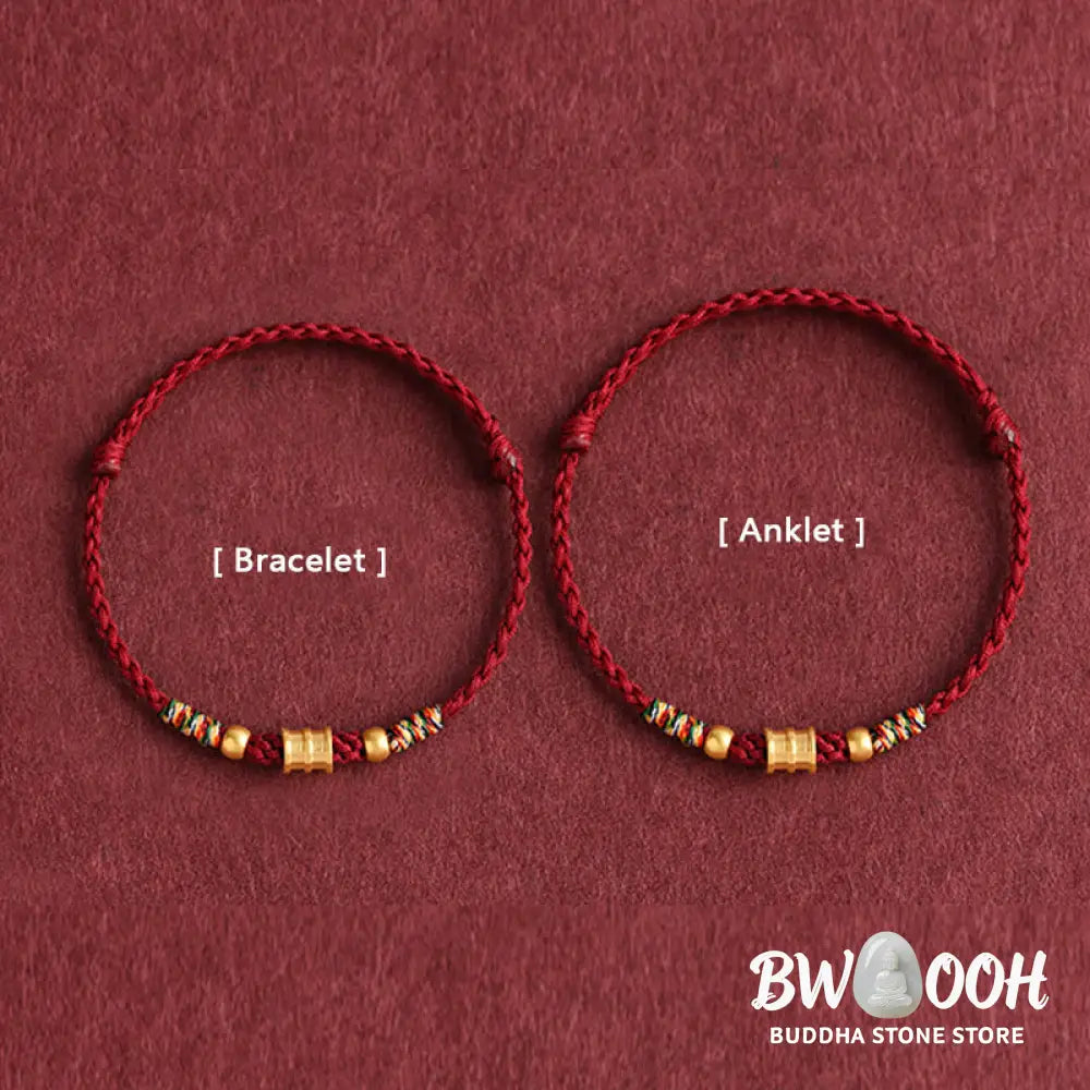 Buddha Stones 999 Gold Small Bucket Shape Design Handmade Luck Braided Rope Bracelet Anklet - BWOOOH - Bracelet