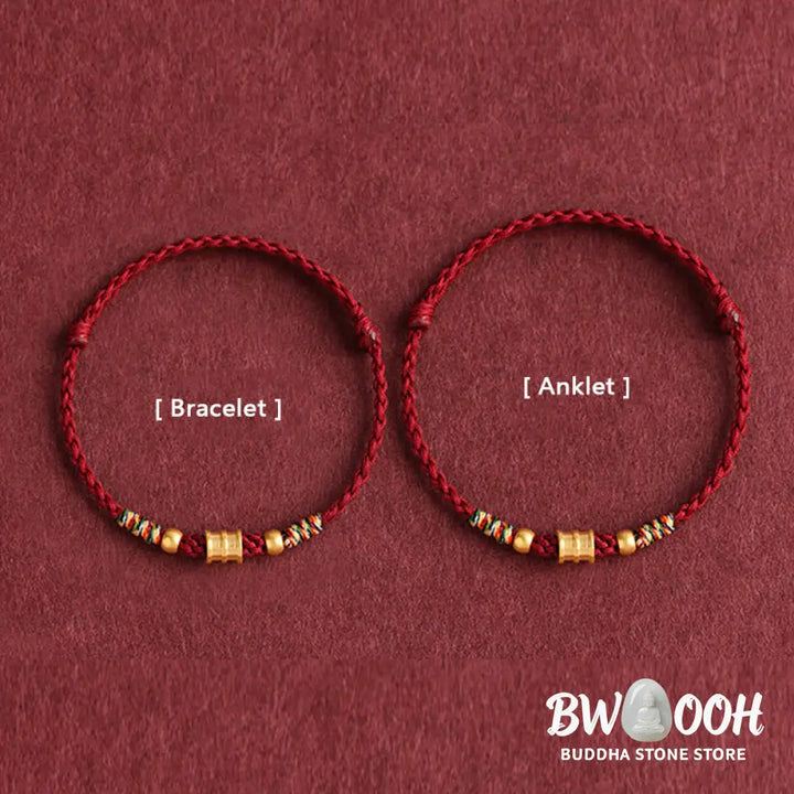 Buddha Stones 999 Gold Small Bucket Shape Design Handmade Luck Braided Rope Bracelet Anklet - BWOOOH - Bracelet