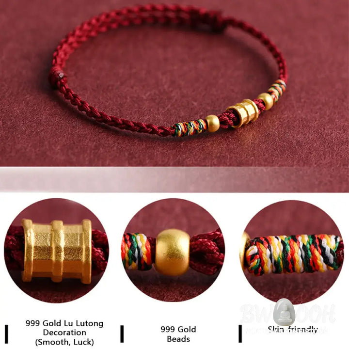 Buddha Stones 999 Gold Small Bucket Shape Design Handmade Luck Braided Rope Bracelet Anklet - BWOOOH - Bracelet