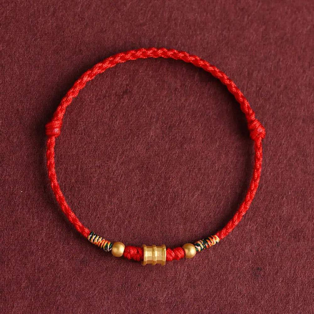 Buddha Stones 999 Gold Small Bucket Shape Design Handmade Luck Braided Rope Bracelet Anklet - BWOOOH - Bracelet(Wrist