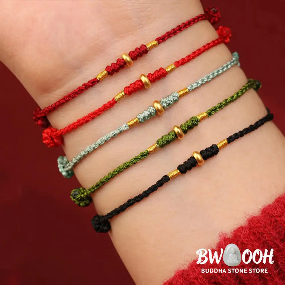 Buddha Stones 999 Gold Small Lucky Beads String Protection Luck Braided Bracelet Anklet - BWOOOH - Bracelet Anklet