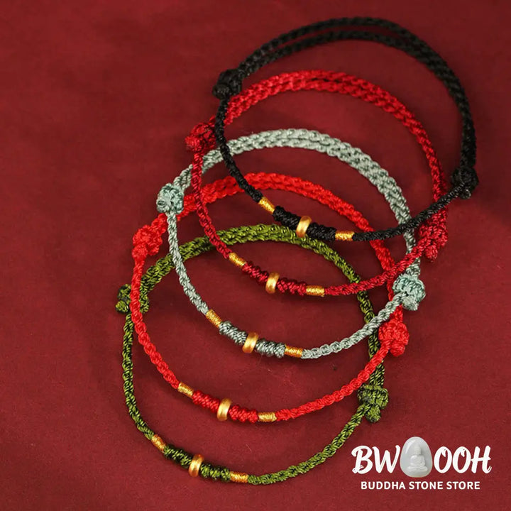 Buddha Stones 999 Gold Small Lucky Beads String Protection Luck Braided Bracelet Anklet - BWOOOH - Bracelet Anklet