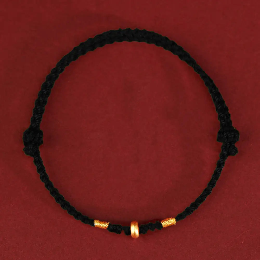 Buddha Stones 999 Gold Small Lucky Beads String Protection Luck Braided Bracelet Anklet - BWOOOH - 999 Gold