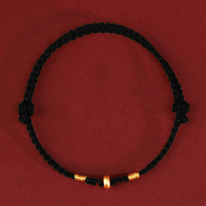 Buddha Stones 999 Gold Small Lucky Beads String Protection Luck Braided Bracelet Anklet - BWOOOH - 999 Gold