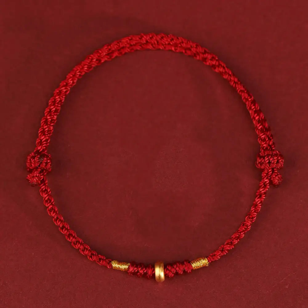 Buddha Stones 999 Gold Small Lucky Beads String Protection Luck Braided Bracelet Anklet - BWOOOH - 999 Gold