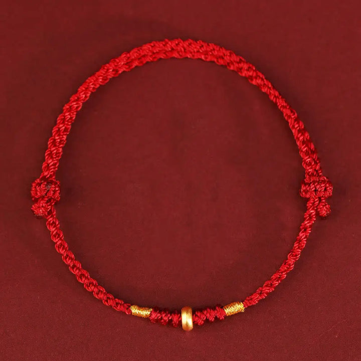 Buddha Stones 999 Gold Small Lucky Beads String Protection Luck Braided Bracelet Anklet - BWOOOH - 999 Gold