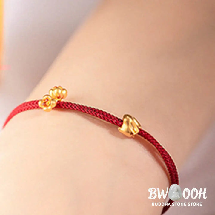 Buddha Stones 999 Gold Small Lucky Rabbit Osmanthus Design Handmade Luck Braided Rope Bracelet - BWOOOH - Bracelet