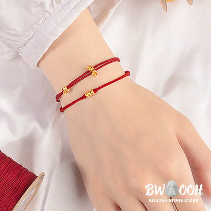 Buddha Stones 999 Gold Small Lucky Rabbit Osmanthus Design Handmade Luck Braided Rope Bracelet - BWOOOH - Bracelet