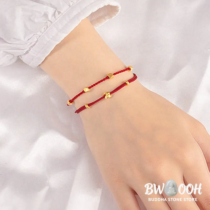 Buddha Stones 999 Gold Small Lucky Rabbit Osmanthus Design Handmade Luck Braided Rope Bracelet - BWOOOH - Bracelet