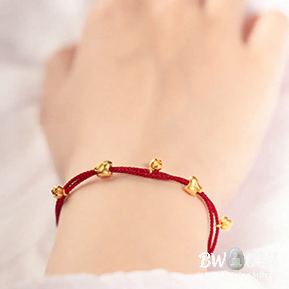 Buddha Stones 999 Gold Small Lucky Rabbit Osmanthus Design Handmade Luck Braided Rope Bracelet - BWOOOH - Bracelet