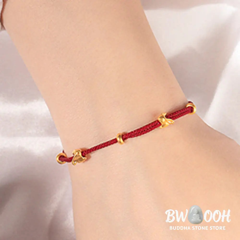 Buddha Stones 999 Gold Small Lucky Rabbit Osmanthus Design Handmade Luck Braided Rope Bracelet - BWOOOH - Bracelet