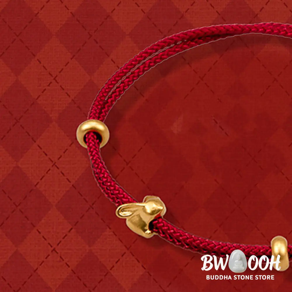 Buddha Stones 999 Gold Small Lucky Rabbit Osmanthus Design Handmade Luck Braided Rope Bracelet - BWOOOH - Bracelet