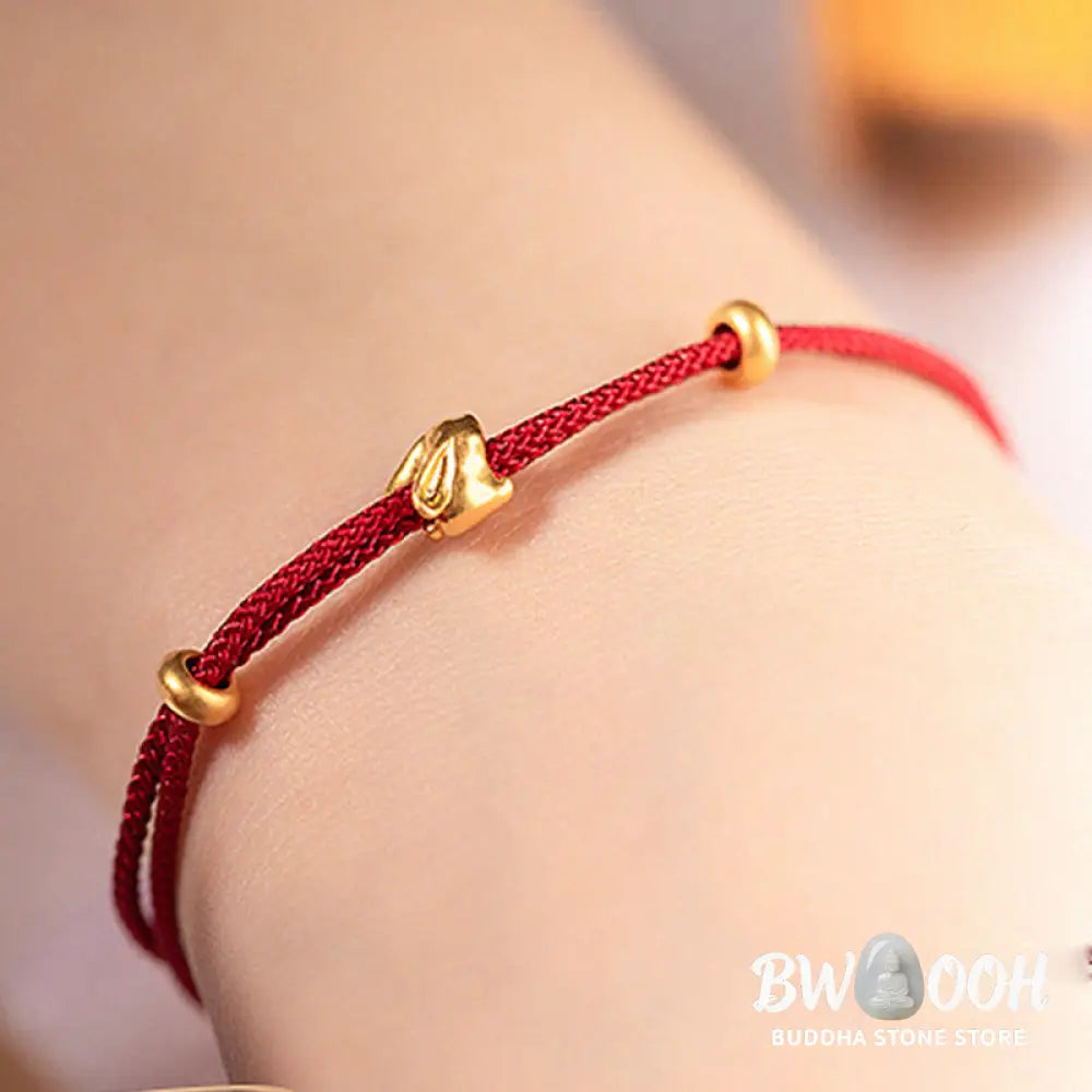 Buddha Stones 999 Gold Small Lucky Rabbit Osmanthus Design Handmade Luck Braided Rope Bracelet - BWOOOH - Bracelet