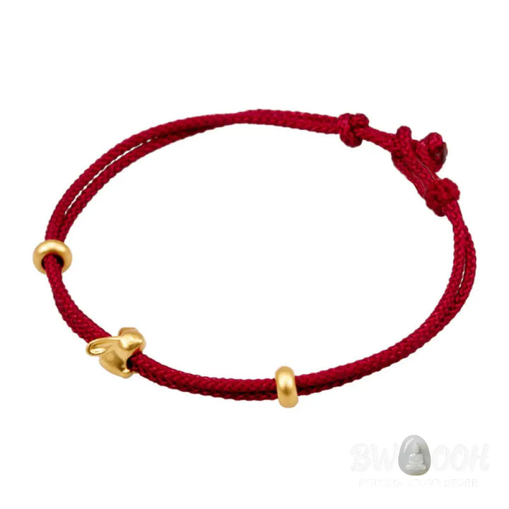 Buddha Stones 999 Gold Small Lucky Rabbit Osmanthus Design Handmade Luck Braided Rope Bracelet - BWOOOH - Bracelet