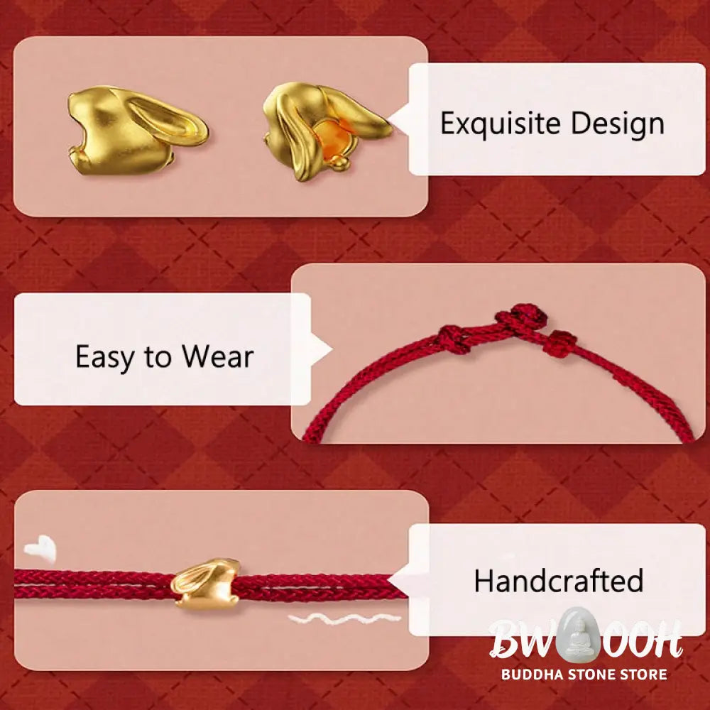 Buddha Stones 999 Gold Small Lucky Rabbit Osmanthus Design Handmade Luck Braided Rope Bracelet - BWOOOH - Bracelet